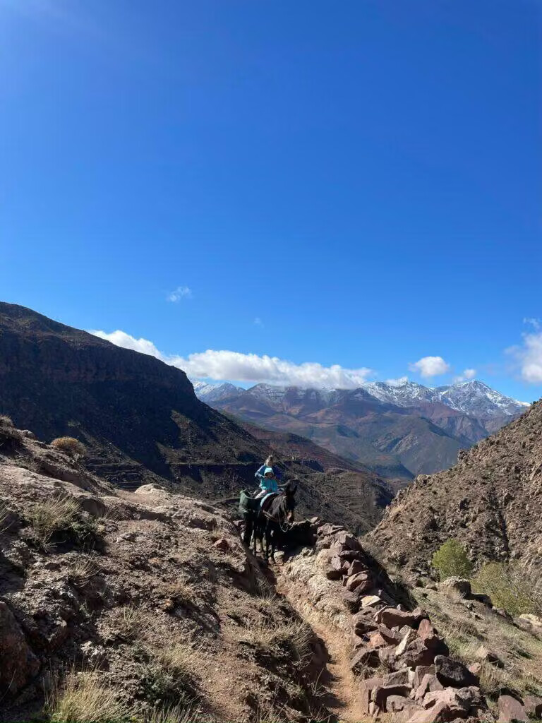 Randonneur et mule au col de Tizi N'Oucheg